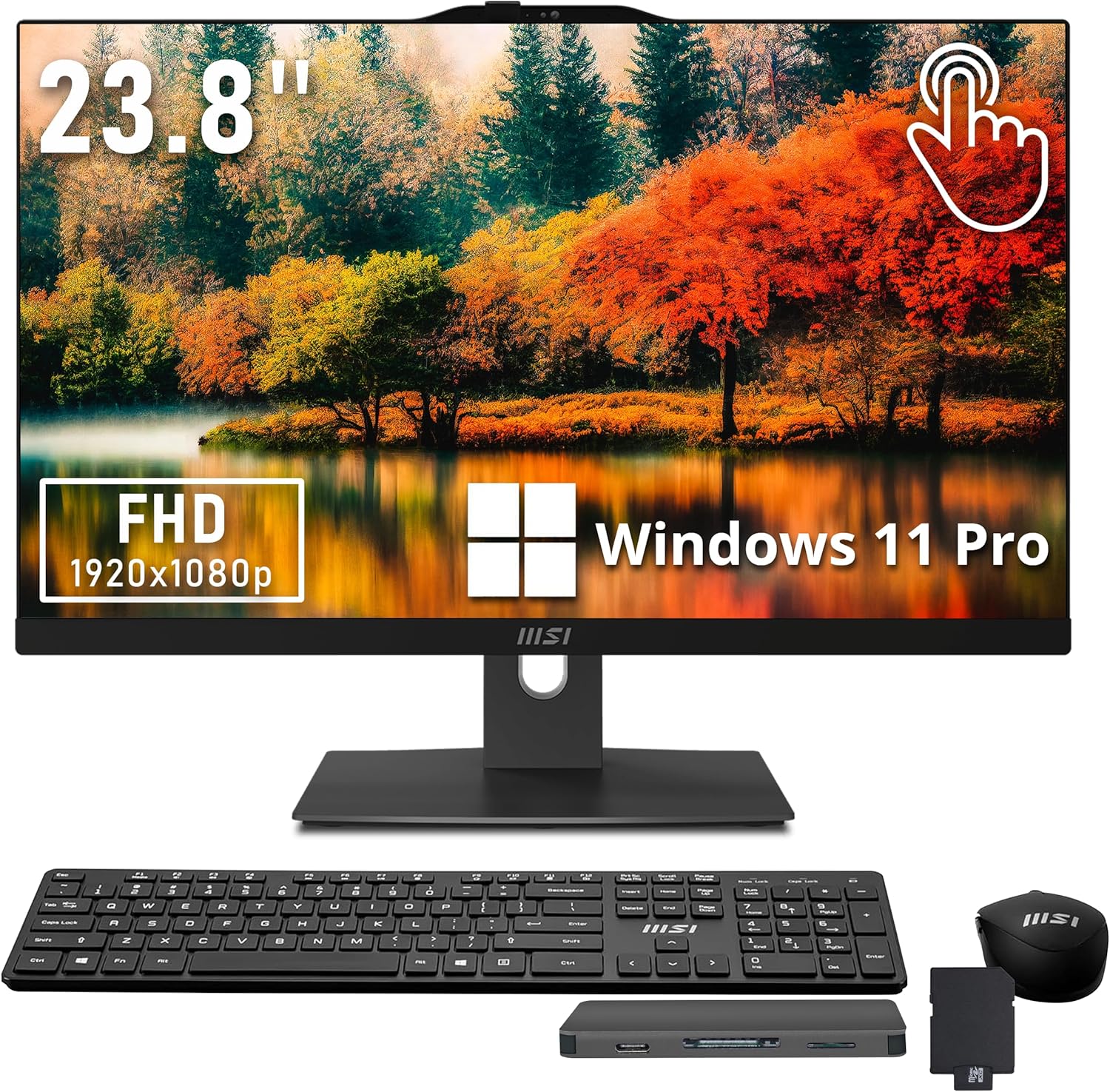 msi Modern AM242TP 23.8" FHD Touchscreen AIO Desktop, Intel Core 7-150U, 16GB DDR5, 1TB SSD+1TB HDD, FHD Camera, Wi-Fi 6E, Wireless Keyboard & Mouse, Windows 11 Pro, Black, 1TB Docking Station Set