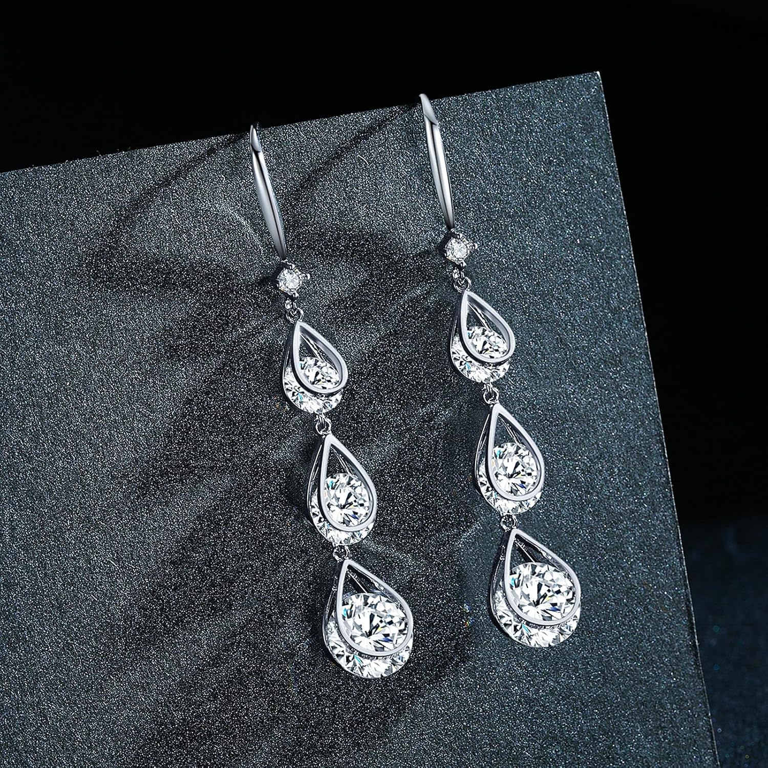 SBLING Cubic Zirconia Wedding Earrings for Brides Bridesmaids, Bridal Dangle Earrings, Crystal Drop earrings for Women Jewelry Gifts - Image 2