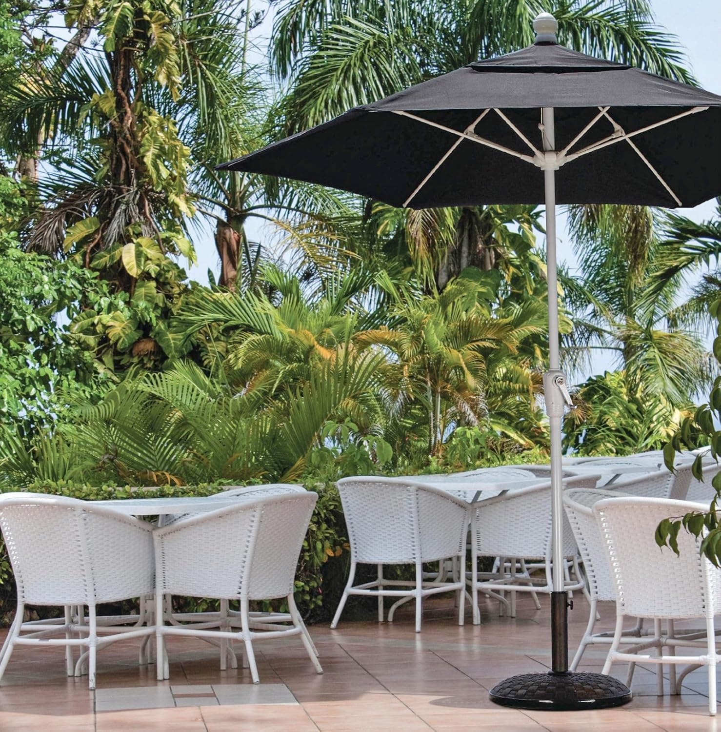 FiberBuilt Umbrellas Patio Umbrella, 9 Foot Pacific Blue Canopy and White Pole