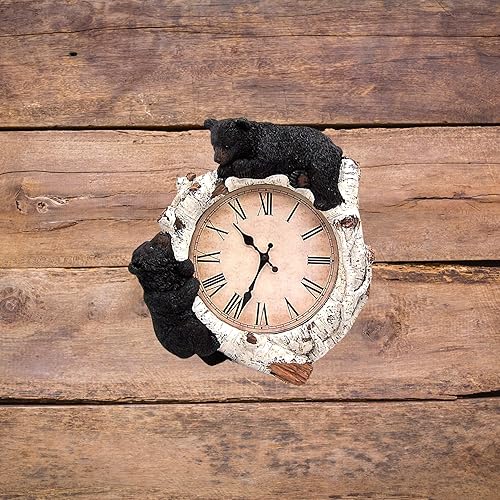 Miniatura 6 de Reloj de pared de oso negro descansando sobre marco de madera sintética blanca envejecida, decoración de pared colgante, decoración rústica de