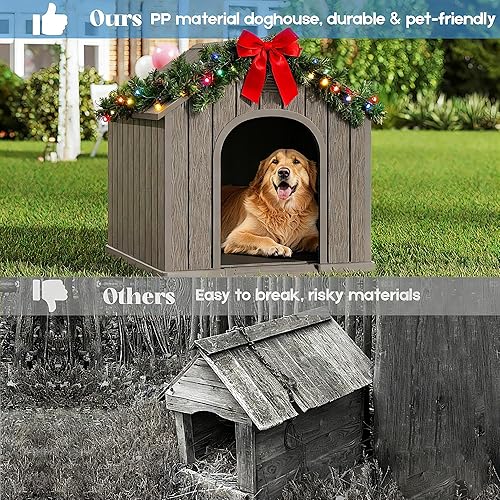 Miniatura 4 de Fancyango Casa grande para perros al aire libre e interior, para perros medianos y grandes, casa de perro de plástico resistente impermeable con