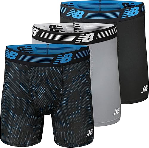 New Balance - Calzoncillos tipo bóxer de alto rendimiento, para hombre, prémium, 6 pulgadas, con bragueta frontal, paquete de 3