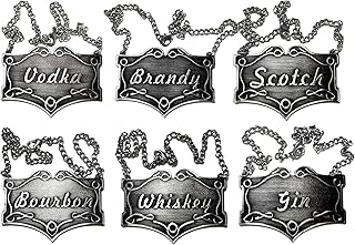 Vintage Liquor Decanter Tags, Set of 6, Black Silver, 2.44 x 1.72 inches, Adjustable Chain Labels for Whiskey, Bourbon, Scotch, Gin, Vodka, Brandy, Elegant Decanter Accessories