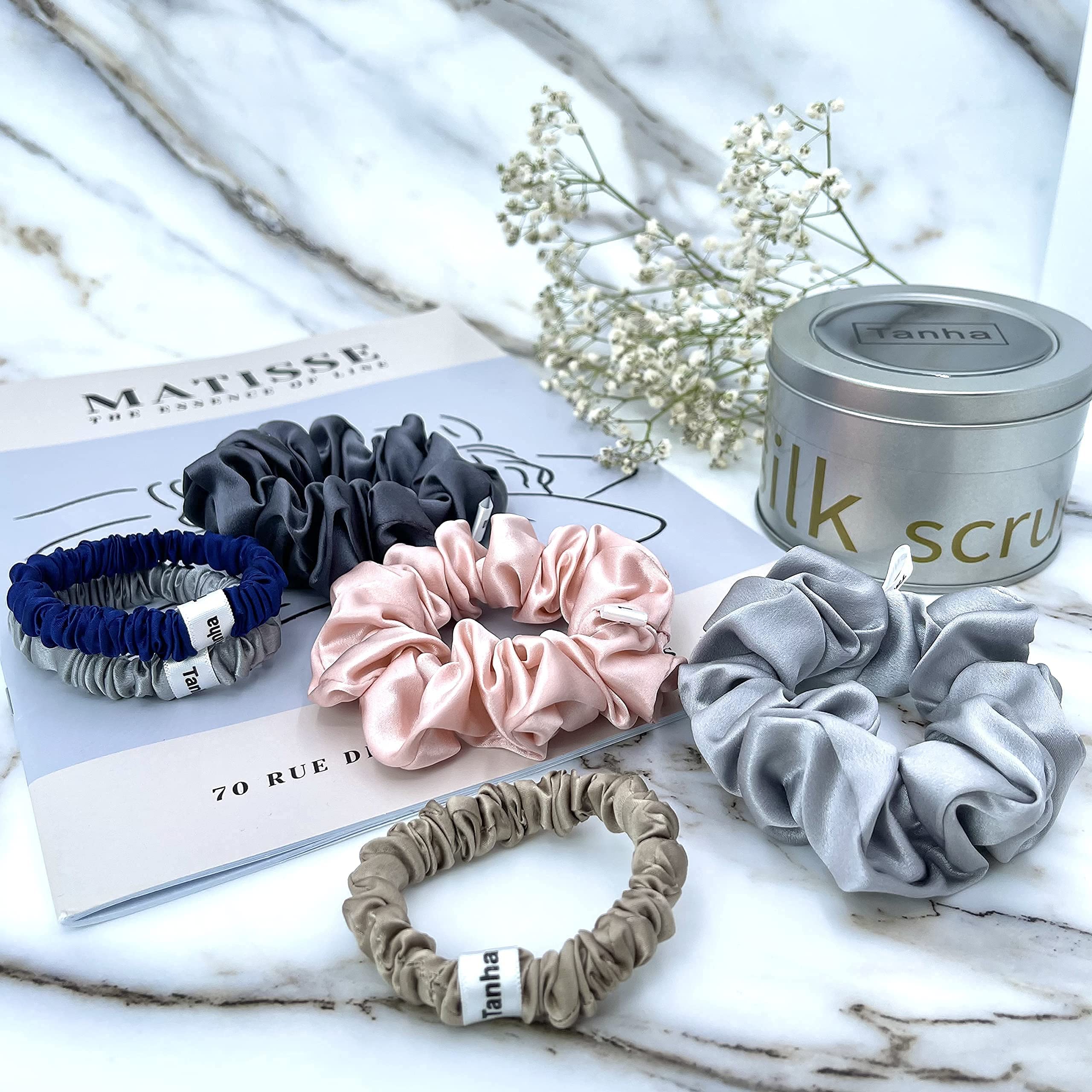 Amazon.com: Tanha 6 Pack Silk Scrunchies, Luxurious Silk 