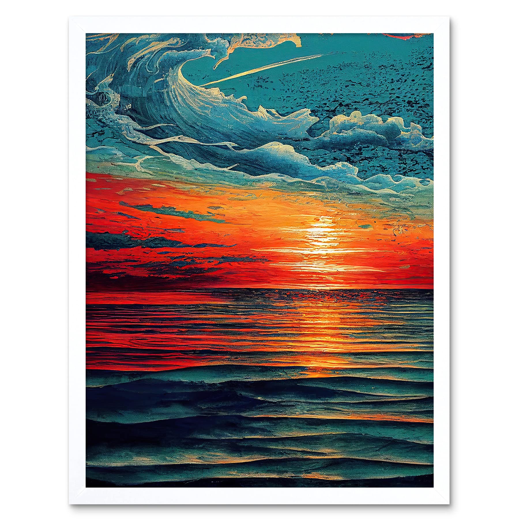 Scarlet Sunrise Fiery Horizon Clouds Wall Art Print Framed - W12 inch x H16 inch - Artery8