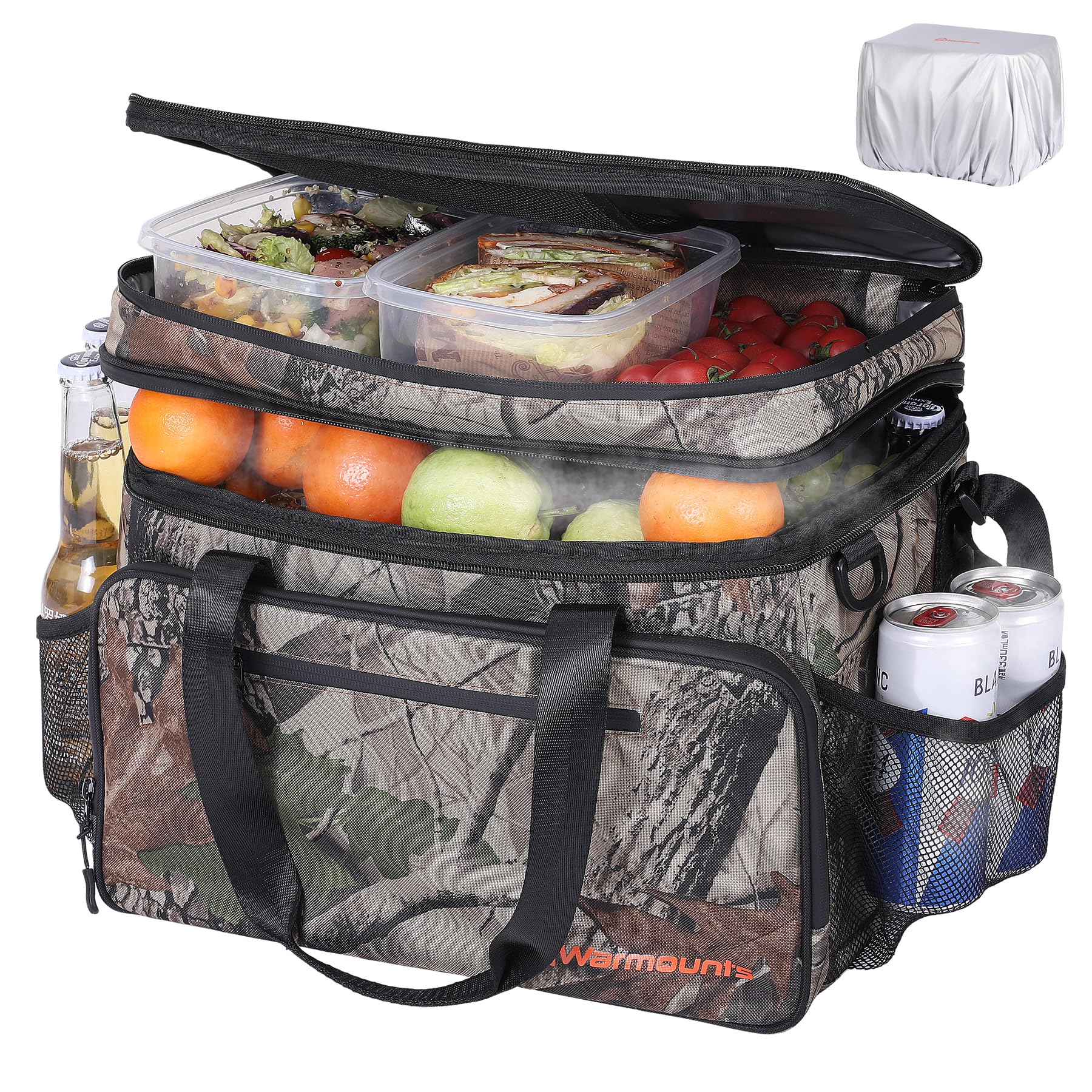 WARMOUNTS Insulated Cooler Bag w/Leakproof PVC Liner, Soft Lunch Bag with 5-Layer Insulation, Ice Chest Cooler for Camping, Beach, Fishing, Picnic, Travel (Camo, 48-Can)