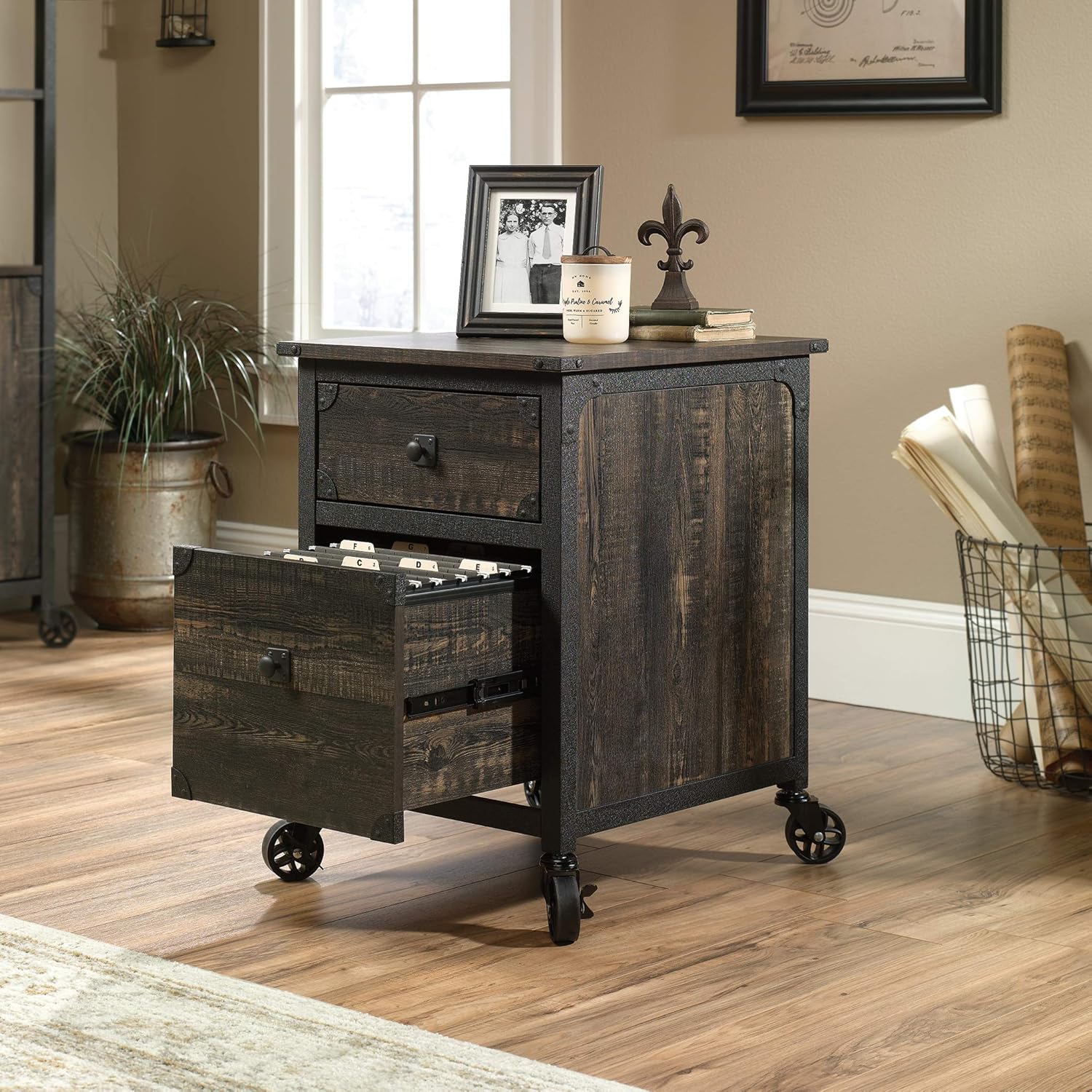 Blасk Frіdау Sаlе 2022 Sauder Steel River File Pedestal, L: 20.87 x W: 23.86 x H: 26.58, Carbon Oak Finish