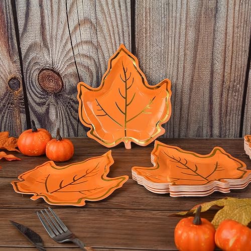 Miniatura 2 de 50 platos de papel de otoño con forma de hoja de arce, platos desechables de Acción de Gracias, hojas de otoño, platos de cena para cocina, cosecha