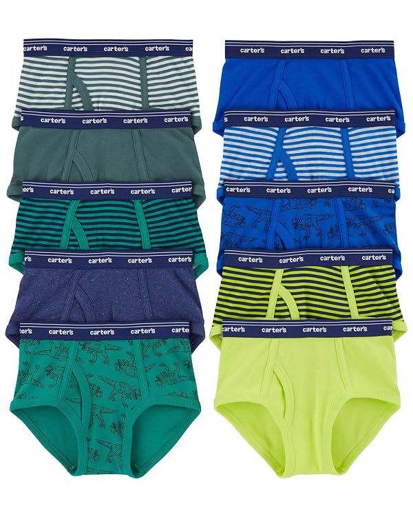 Carter's 10-Pack Cotton Briefs, Green/Blue Dino, 8 Years by Carter's - Image 2