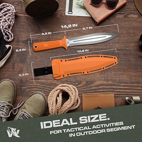 Miniatura 6 de W-SowCatcher Cuchillo de hoja fija con funda  Cuchillo de caza grande hecho de acero D2  Cuchillo de doble filo de hoja fija grande con mango TPE