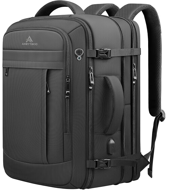 AREYTECO Travel Backpack 50L Expandable Extra Large Laptop Backpack Carry On Backpack Water Resistant Business Suitcase Daypack Bag