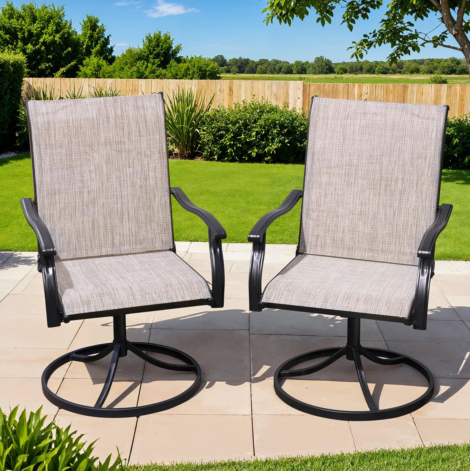 Dovov Outdoor Swivel Dining Chairs Set of 2, Textilene Patio Swivel Chair All Weather Outdoor Dining Chairs 360 Degree Rotating Metal Patio Rocking