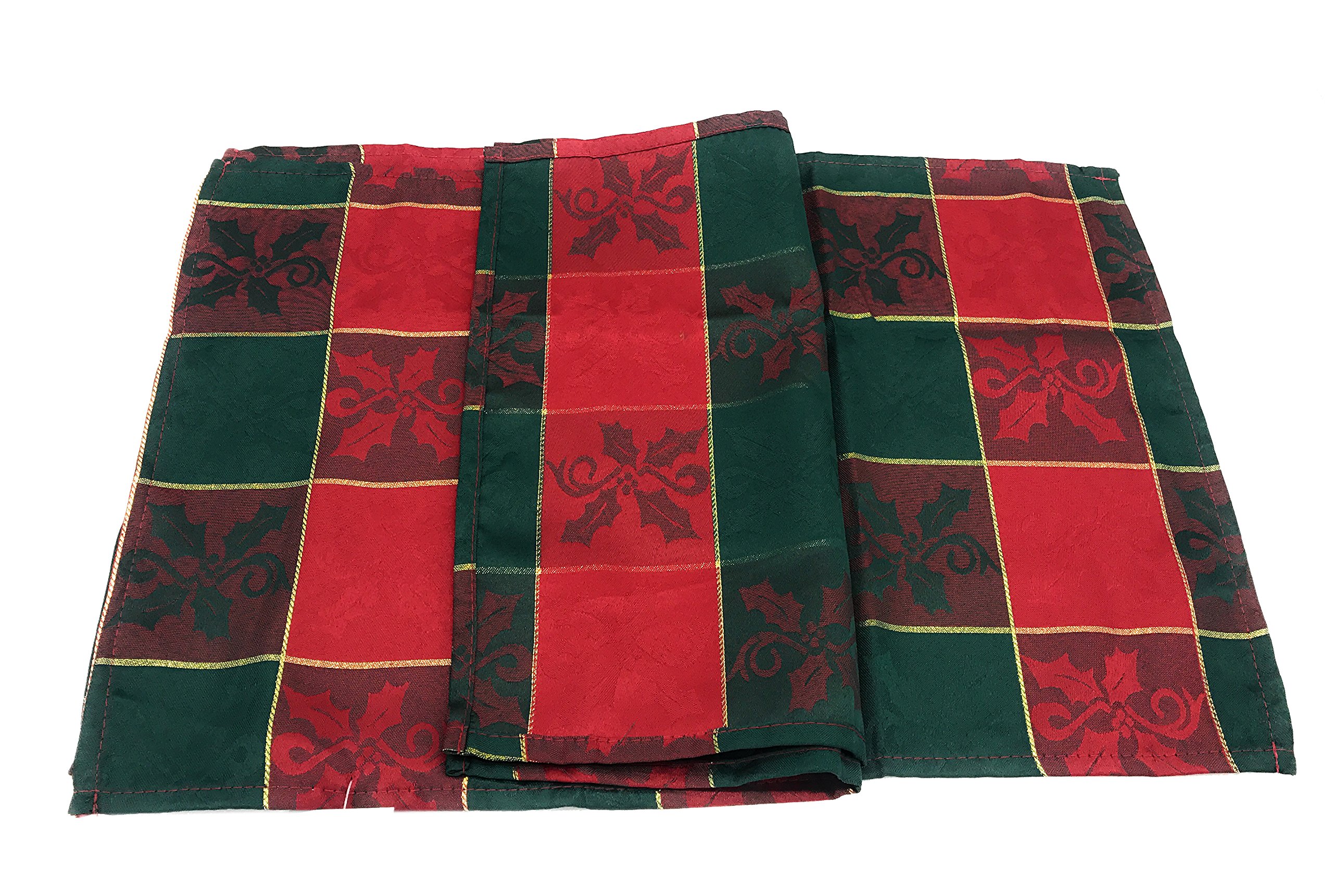 Fennco Styles Royal de Noël Collection Classic Plaid Jacquard 14 x 20 Inch Table Placemats, Set of 4 – Red Green Table Mats for Christmas Banquets, Family Gathering, Special Events and Home Décor