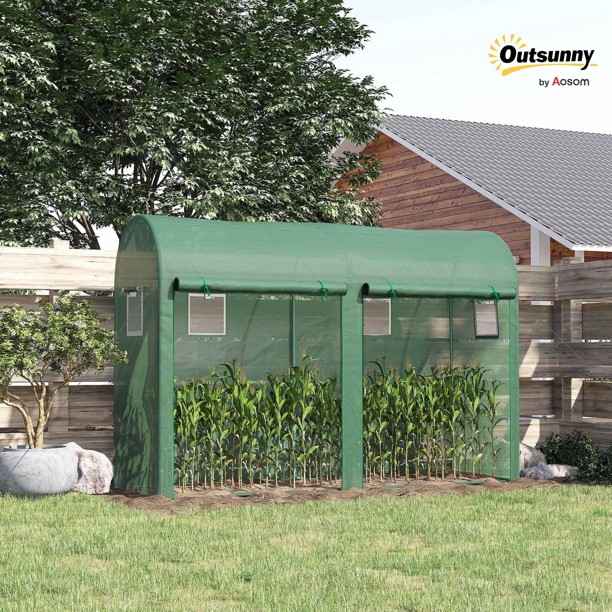 Outsunny Serra Tunnel da Giardino per Piante e Orto, Serra da Balcone con 2 Porte Avvolgibili e 4 Finestre, Copertura in PE Struttura in Acciaio, 3x1x2m
