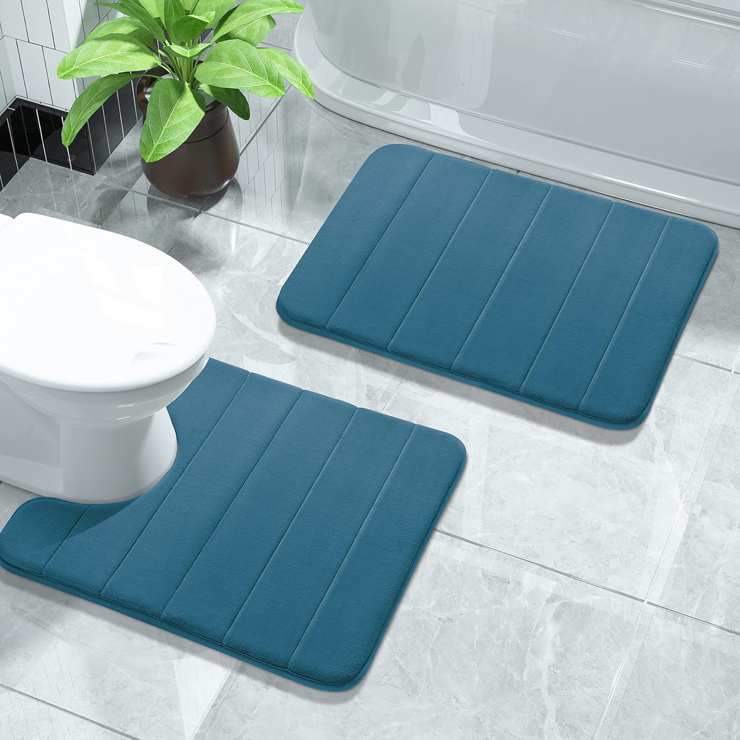 Amazon.com: Yimobra Memory Foam Bath Mat Set, 2 Piece Soft Bathroom ...