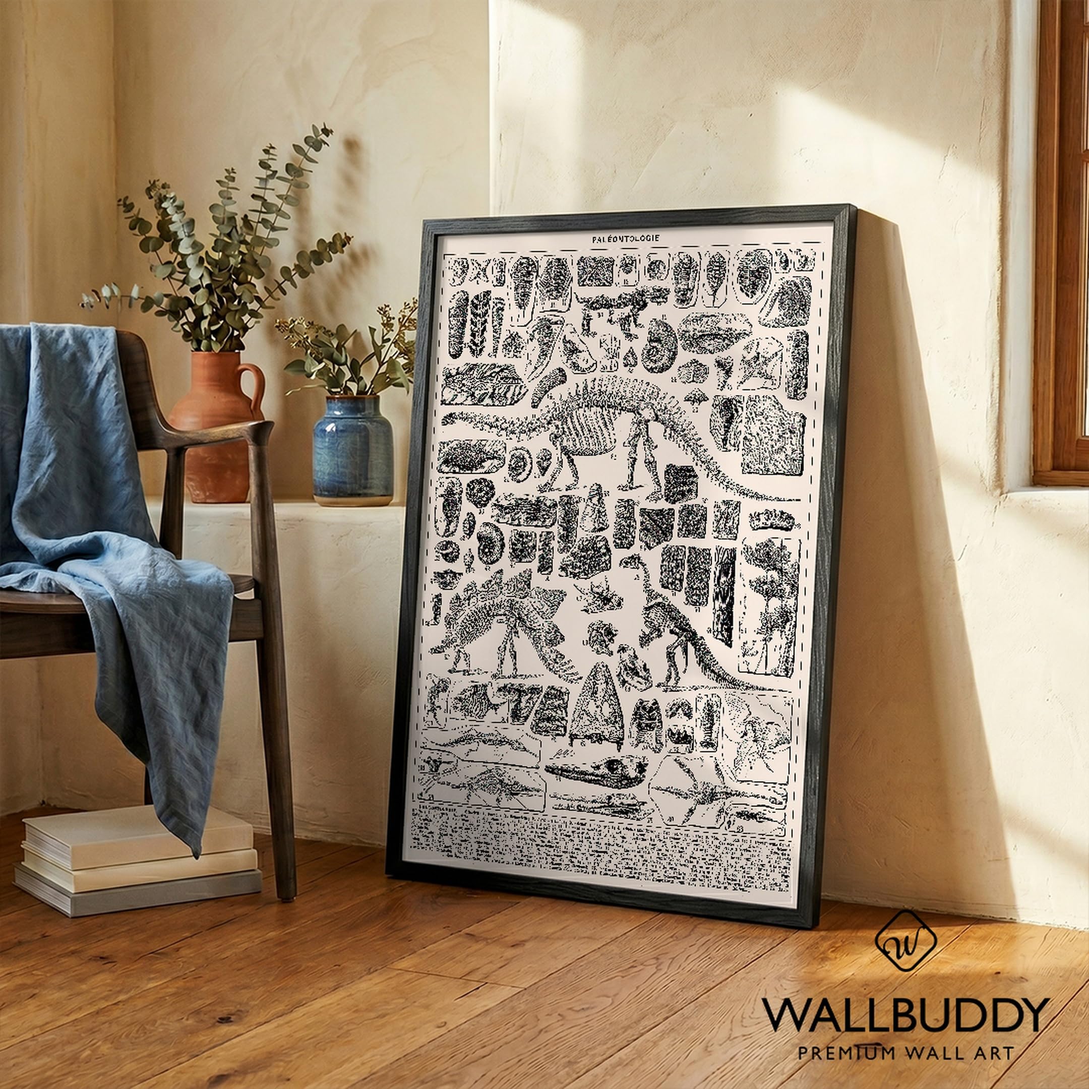 Wallbuddy Stampa d'Arte Verticale di Paleontolog (50 x 70 cm, Cornice nera)