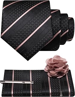 Mens Striped Tie and Lapel Pin Necktie Pocket Square with Tie Clip Sets for Business Casual 4PCS