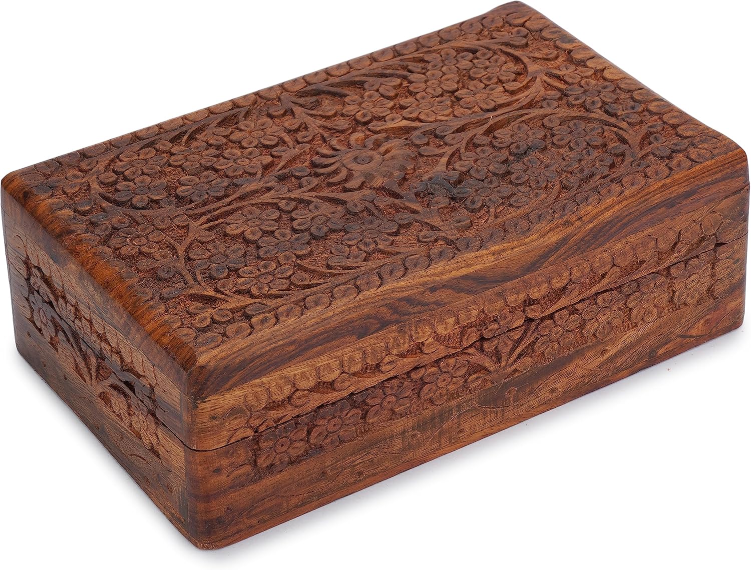 Ajuny Handcrafted Wooden Jewelry Box for Men & Women - Floral Decorative Keepsake Treasure Chest, Multipurpose Storage Box, Ideal Gift 8x5 Inch - Image 7