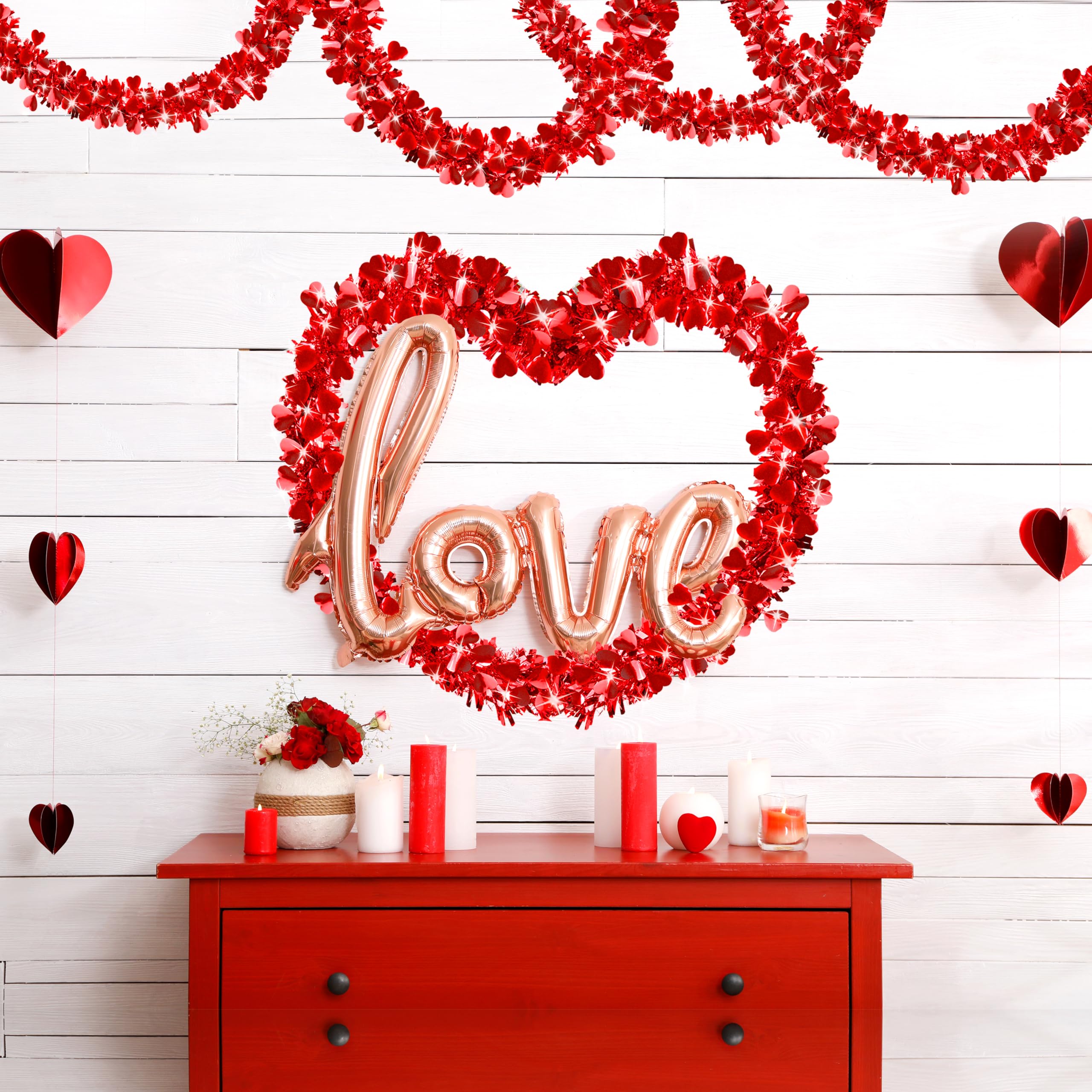 Guirnalda de oropel de corazón para el día de San Valentín, guirnalda metálica de oropel para decoración de boda, suministros de fiesta de amor, decoración colgante del día de San Valentín (A)