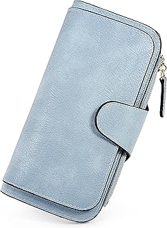 UTO RFID Wallet for Women PU Leather Large Capacity Card Phone Checkbook Holder Coin Purse 187 Dark Blue