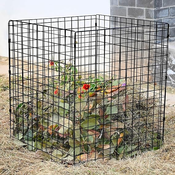 Square Mesh Compost Bin for Stacking Leaves and Yard Waste