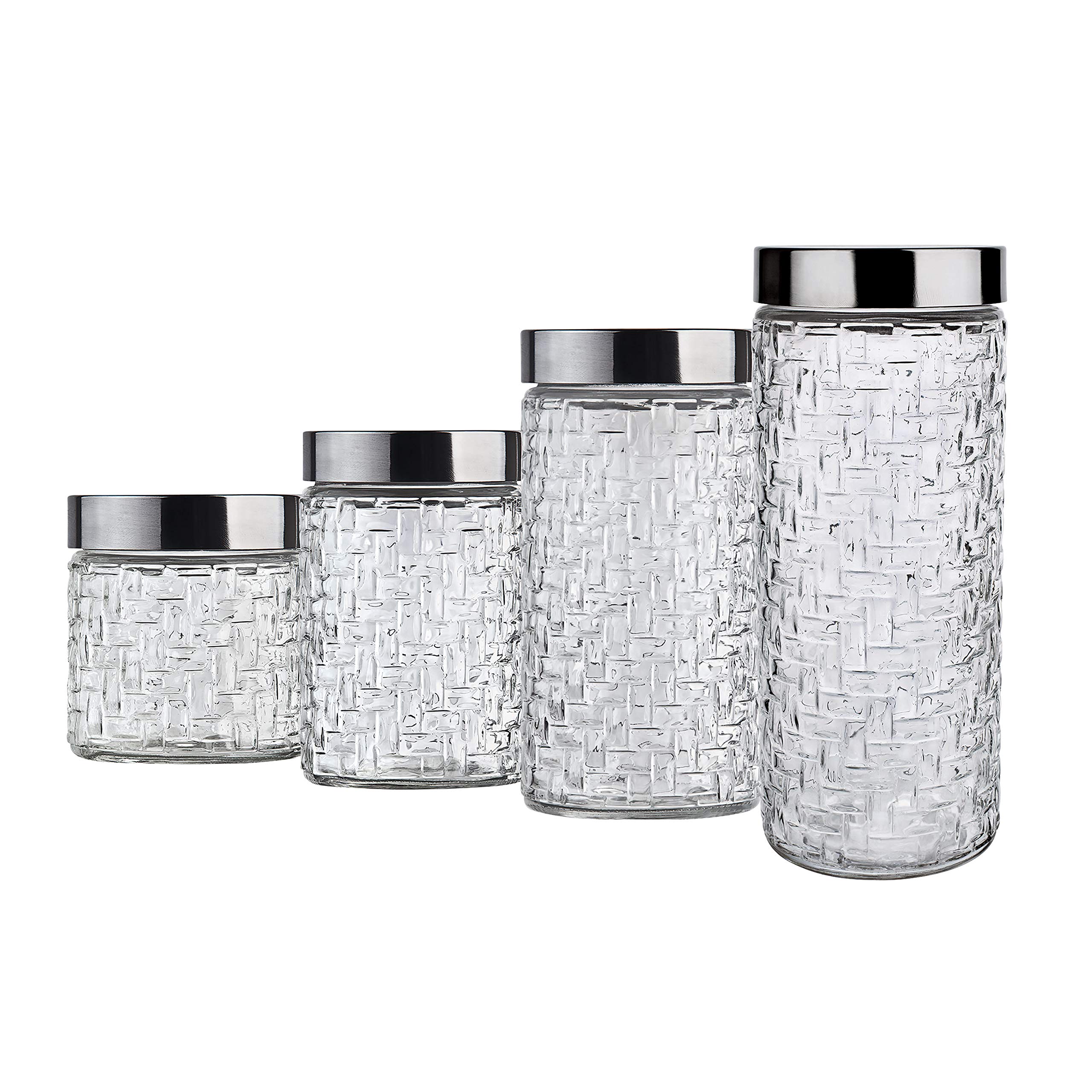 Conjunto de Potes de Vidro com Tampa Inox Rattan 4 Peças, VDR2140-4, Euro Home