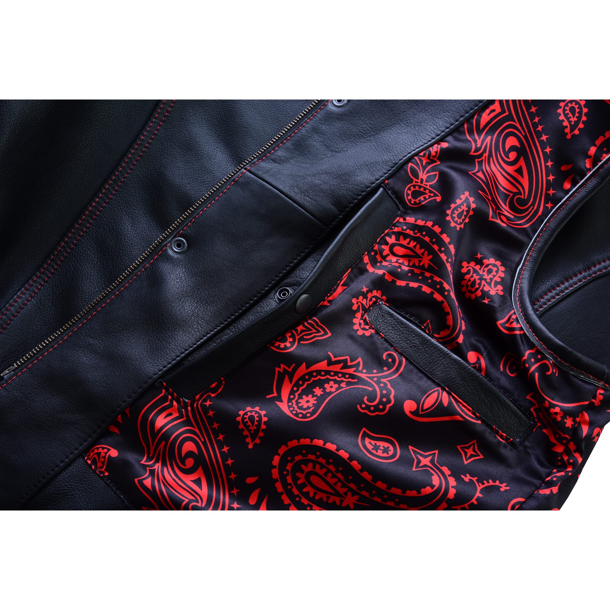 Leatherick Groove Club Hommes Gilet Cuir Biker - Doublure Traditionnelle En Satin Paisley Avec Surpiqûres Noires, SOA Pre Paisley R&B 301