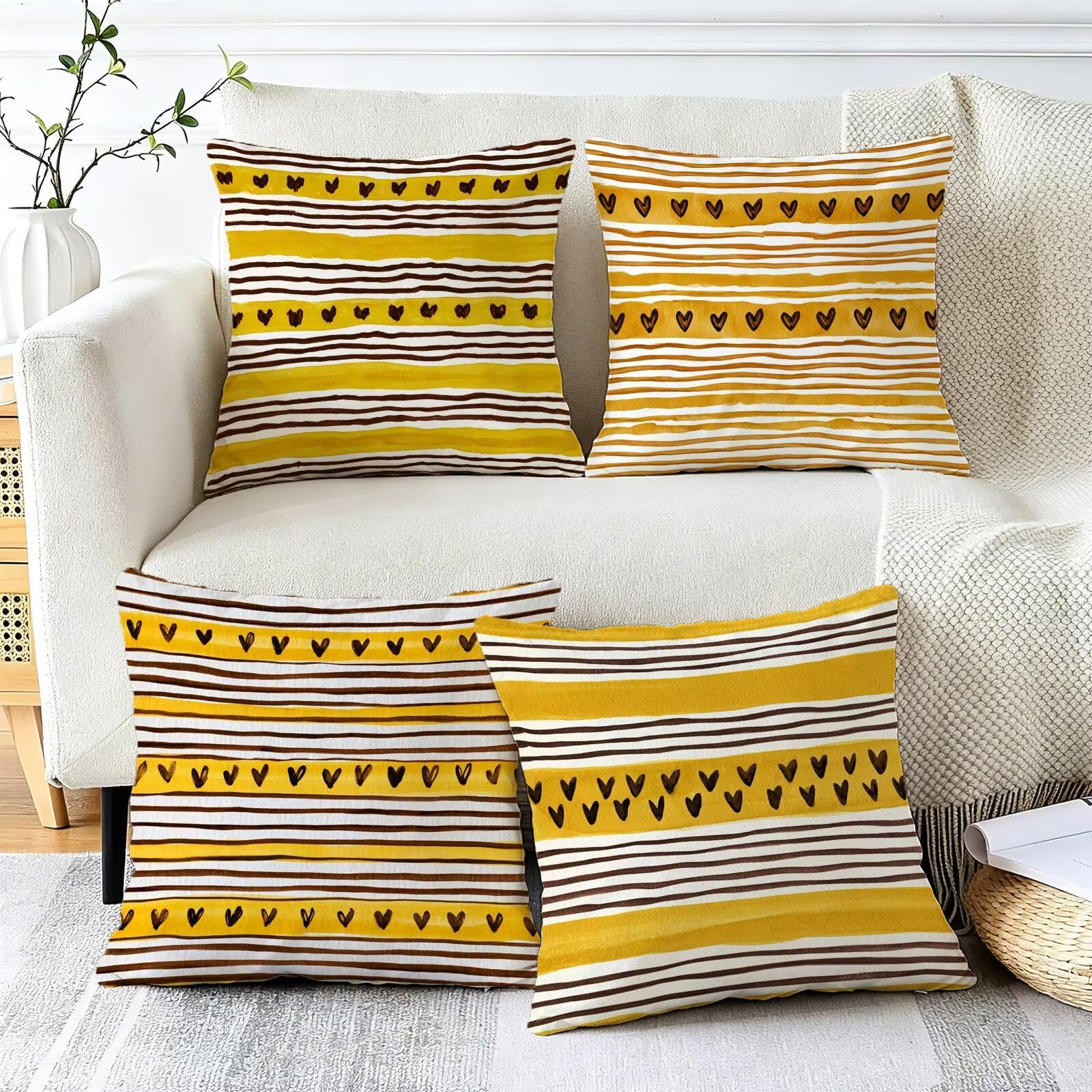 Coussin Exterieur Impermeable Jaune, Taie Oreiller 65x65 Set de 4, Cod-3811