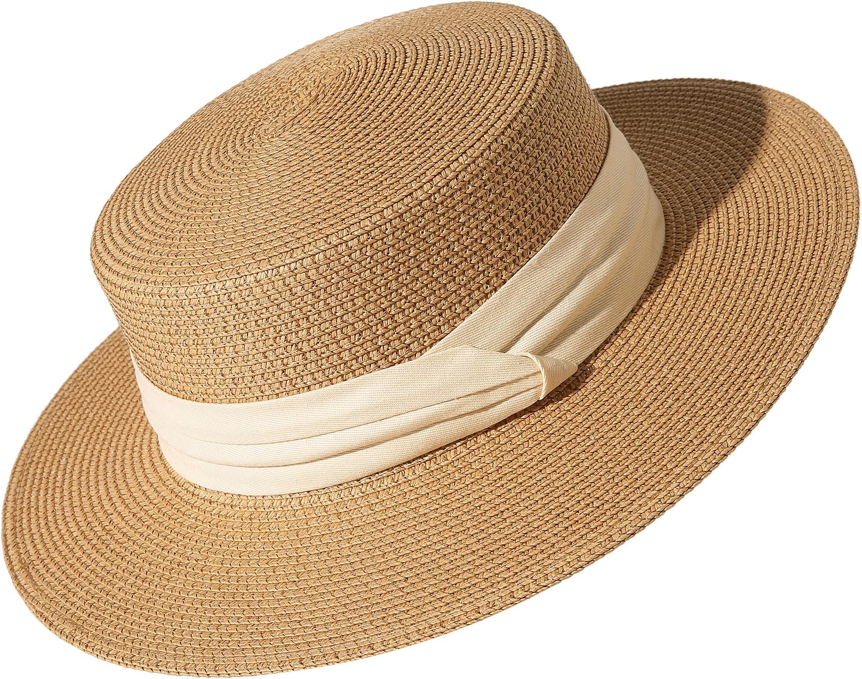 Sun Hats for Women Wide Brim Straw Boater Hat Foldable Packable Beach Hat for Summer Fit Size 6 8/7-7 1/4