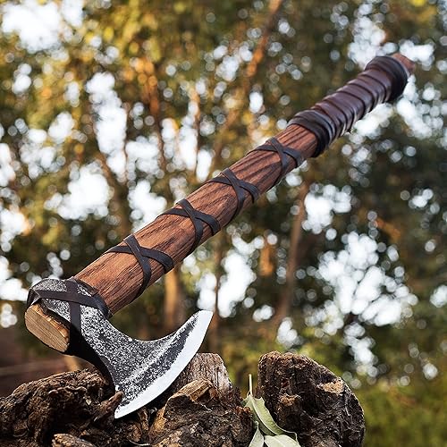 Miniatura 5 de HT- Hacha vikinga de Ragnar Lothbrok - Hacha de batalla lista para batalla (AK1101X) - Hacha barbuda vikingo con paquete de regalo, hacha de