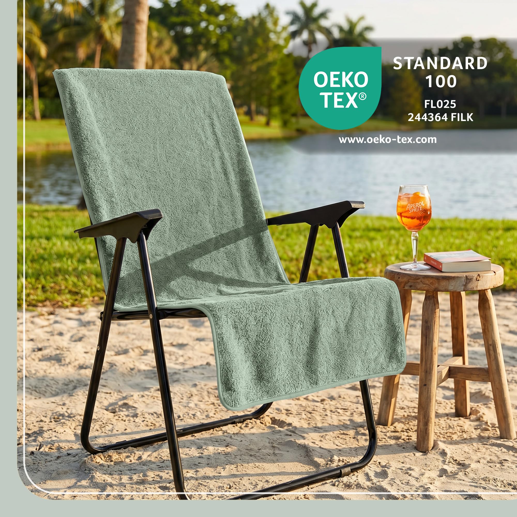 LAYNENBURG Premium Frottee Schonbezug für Gartenstuhl - 100% Baumwolle - Oeko-TEX 100 - Handtuch-Bezug Hochlehner - Stuhl-Bezug mit Umschlag für Camping-, Liege-Stuhl (65x130 cm grün)