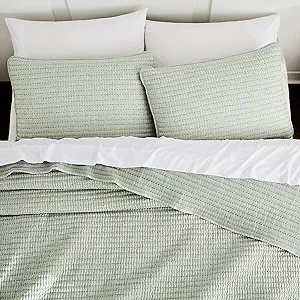 Amazon.com: WDCOZY Sage Green Pick Stitch Twin Size Quilt Set, Striped Lightweight Soft Summer Spring Bedspread, Bamboo Linen Like Textured Coverlet, Chambray Farmhouse Country Rustic Thin Bedding Comforter : Home & Kitchen