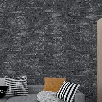 LONGKING 10-Sheet Peel and Stick Backsplash for Kitchen, PVC Stick on Tile for Bathroom Vanities, Kitchen Backsplash, Retro/Rustic Style Wall Decor in Dark Granite