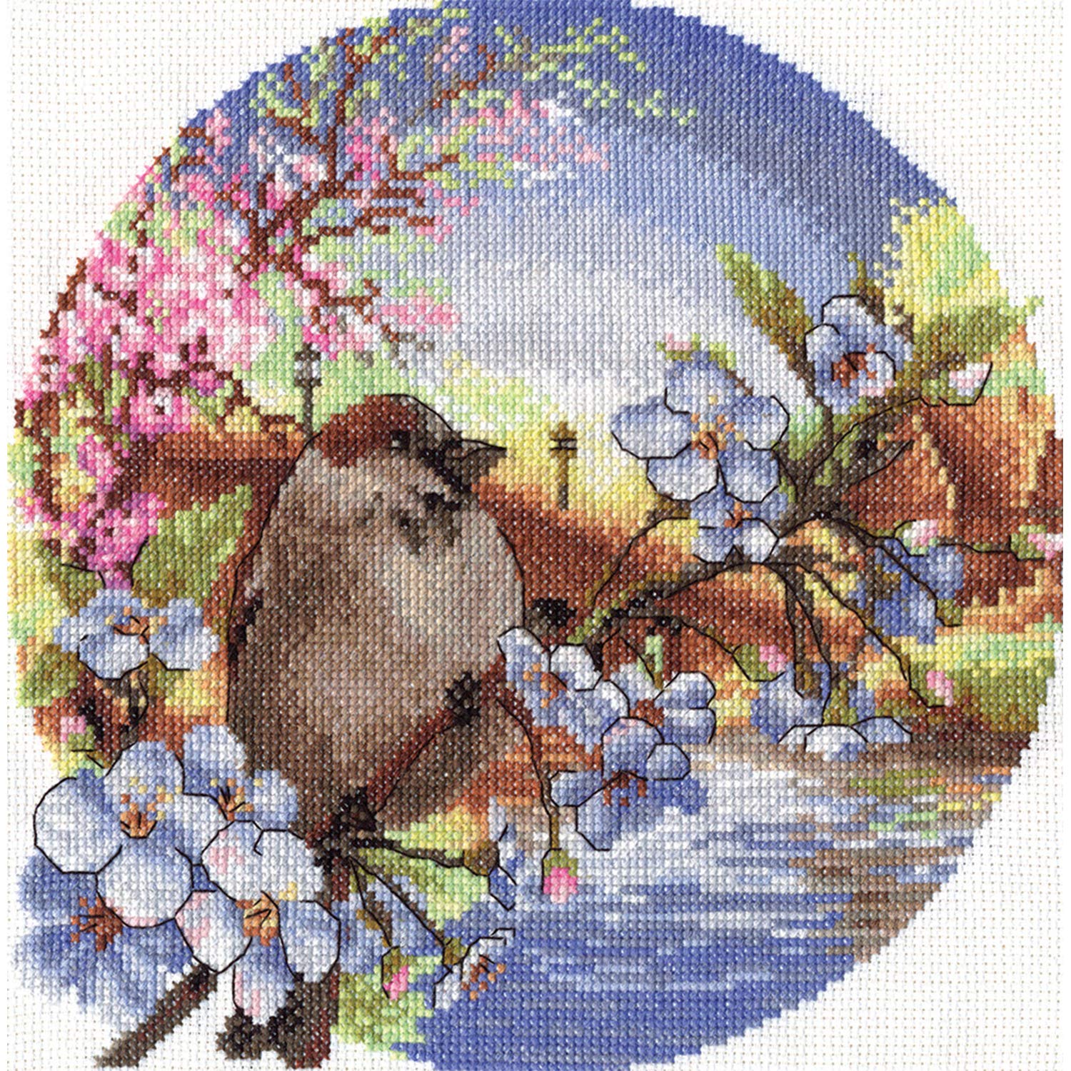 PANNA Kreuzstichset „Rosa Flamingos“ – Inkl. Garn, Stoff & Nadel, Fertiges Motiv 17x25 Cm