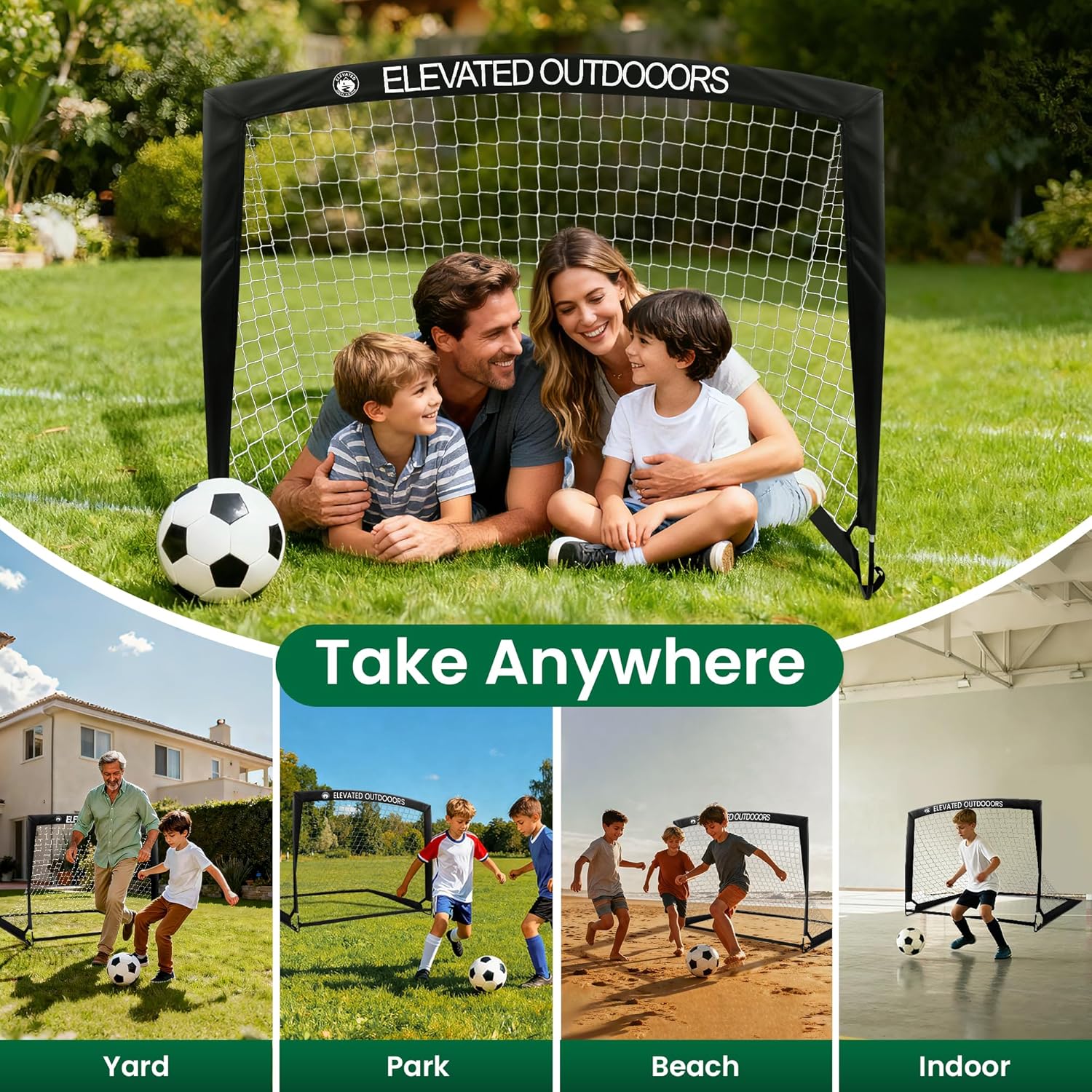 2 Pack Soccer Goals for Backyard | 4x3ft Portable Soccer Goal | Pop Up Soccer Net of Complete Training Equipment with Cones and Bag for Kids Ages 5–14 (Black)