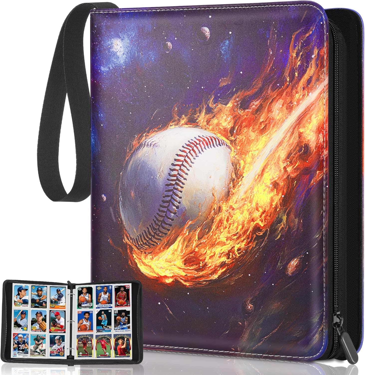 Trading Card Binder Album, PU Leather Baseball Card Binder with 900 Side Loading Pockets, Double Sided Pocket Zipper Card Binder for MTC, TCG, Game Cards, Sports Cards