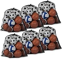 SHENLIU 6-Pack Extra Large 30x40" Mesh Sports Ball Bags - Heavy Duty Drawstring Soccer Basketball Volleyball Net Sacks w/ Adjustable Strap