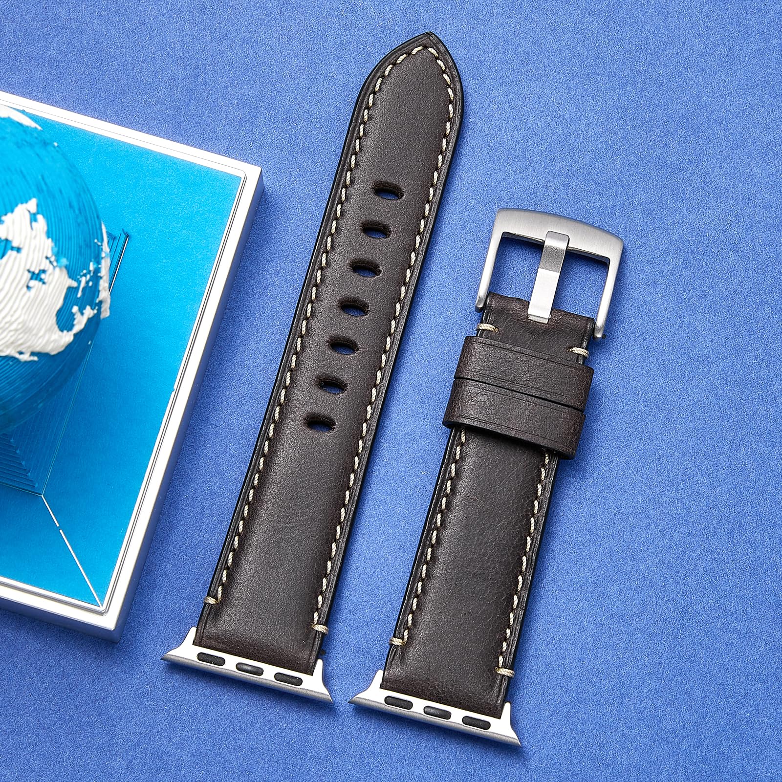 Bracelet de montre en cuir véritable compatible avec Apple Watch, bracelet de rechange en cuir Crazy Horse pour iWatch Series 8 7 6 SE 5 4 3 2 1 (montre non incluse)