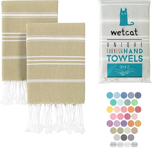 Miniatura 9 de WETCAT Juego de 2 toallas de mano turcas con lazo para colgar (20 x 30), 100% algodón, suaves, toallas de cocina bohemias prelavadas, toallas de