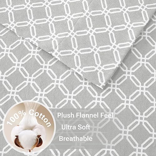 Miniatura 3 de Sleep Philosophy - Juego de sábanas True North de franela de 100 % algodón, ultrasuaves y acogedoras para clima frío, diseño geométrico gris, tamaño
