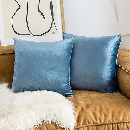 Vista 157 de Home Brilliant Fundas de almohada color verde azulado súper suaves cuadradas de terciopelo azul para sofá, dormitorio de niñas pequeñas, 18 x 18