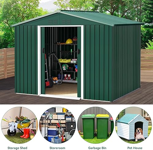 Miniatura 5 de DWVO Cobertizo de almacenamiento al aire libre de 6 x 8 pies, cobertizos de herramientas de metal grandes, casa de almacenamiento resistente con