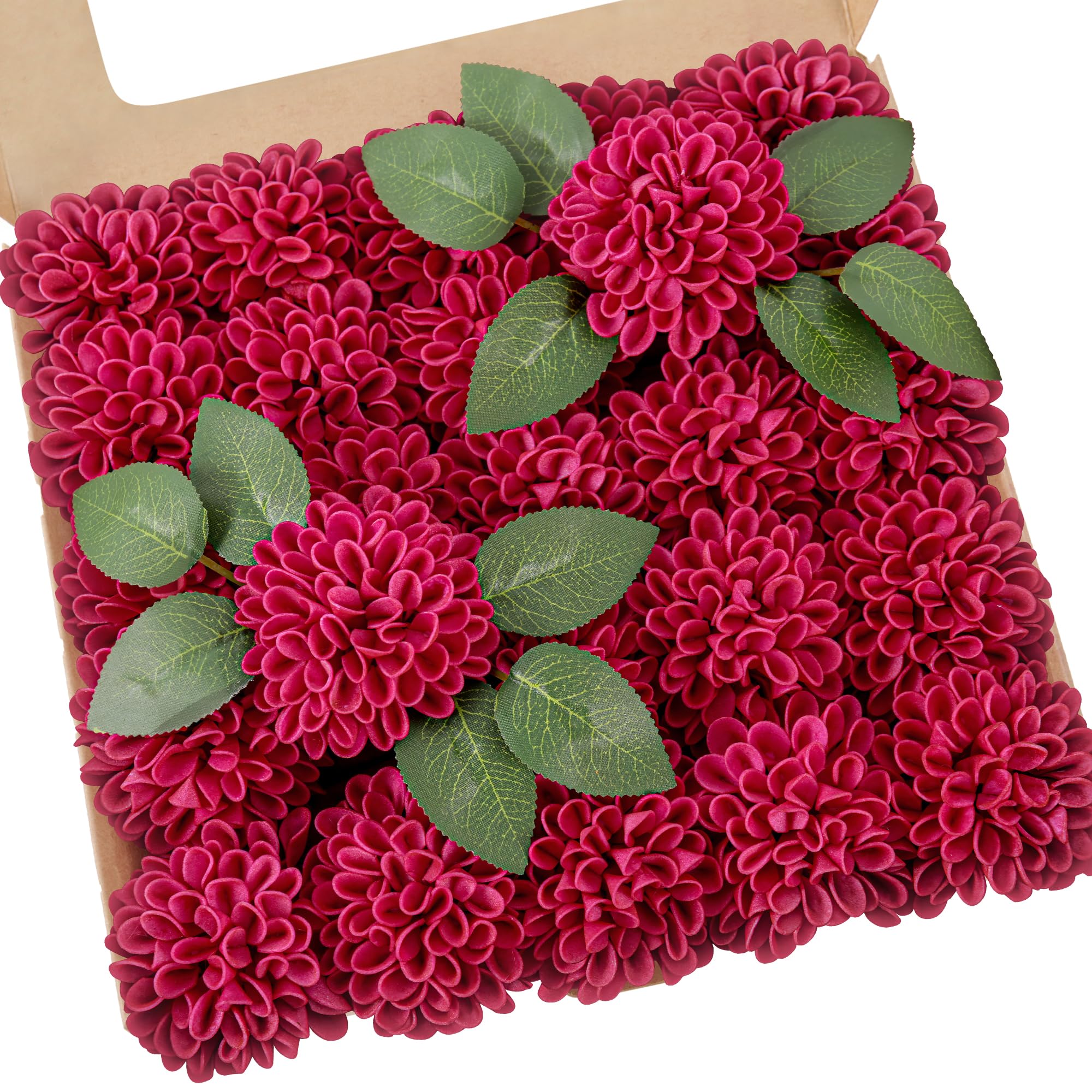 YEEFLORA 25-Piece Hot Pink Dahlia