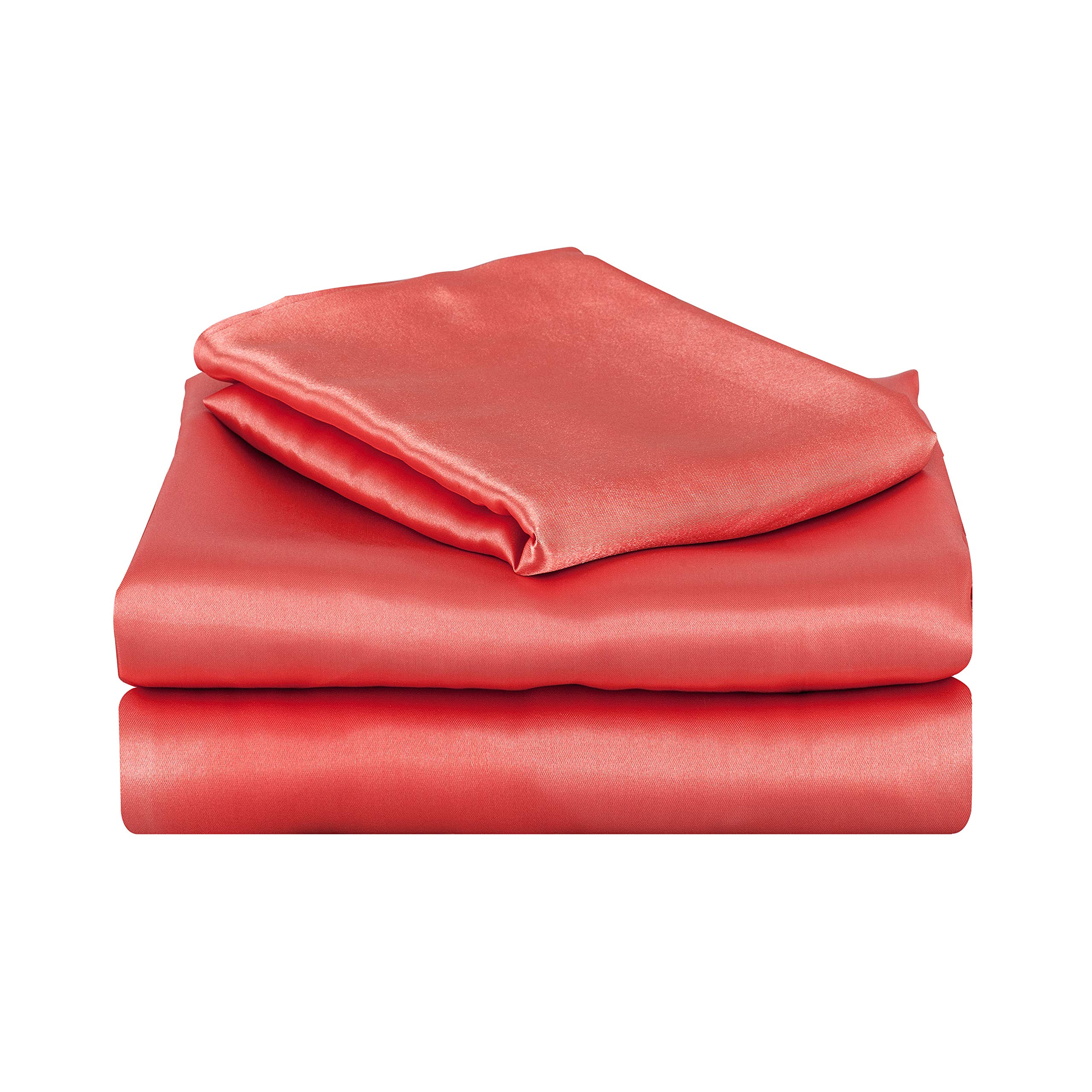 EliteHomeProductsEHP Super Soft and Silky Satin Sheet Set (Solid/Deep Pocket) (Full, Coral)
