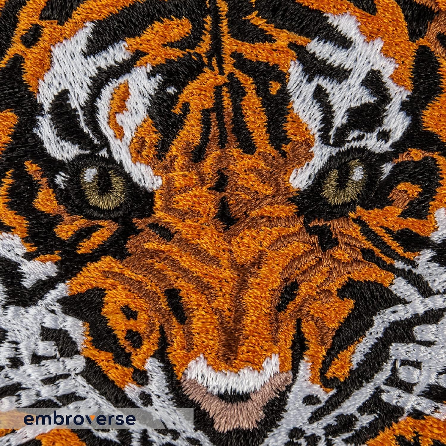 EMBROVERSE Tiger Large Patch - Angry Wild Animal with Skulls - Totem Emblem - Embroidered Iron On - Size: 5 x 6.7 inches
