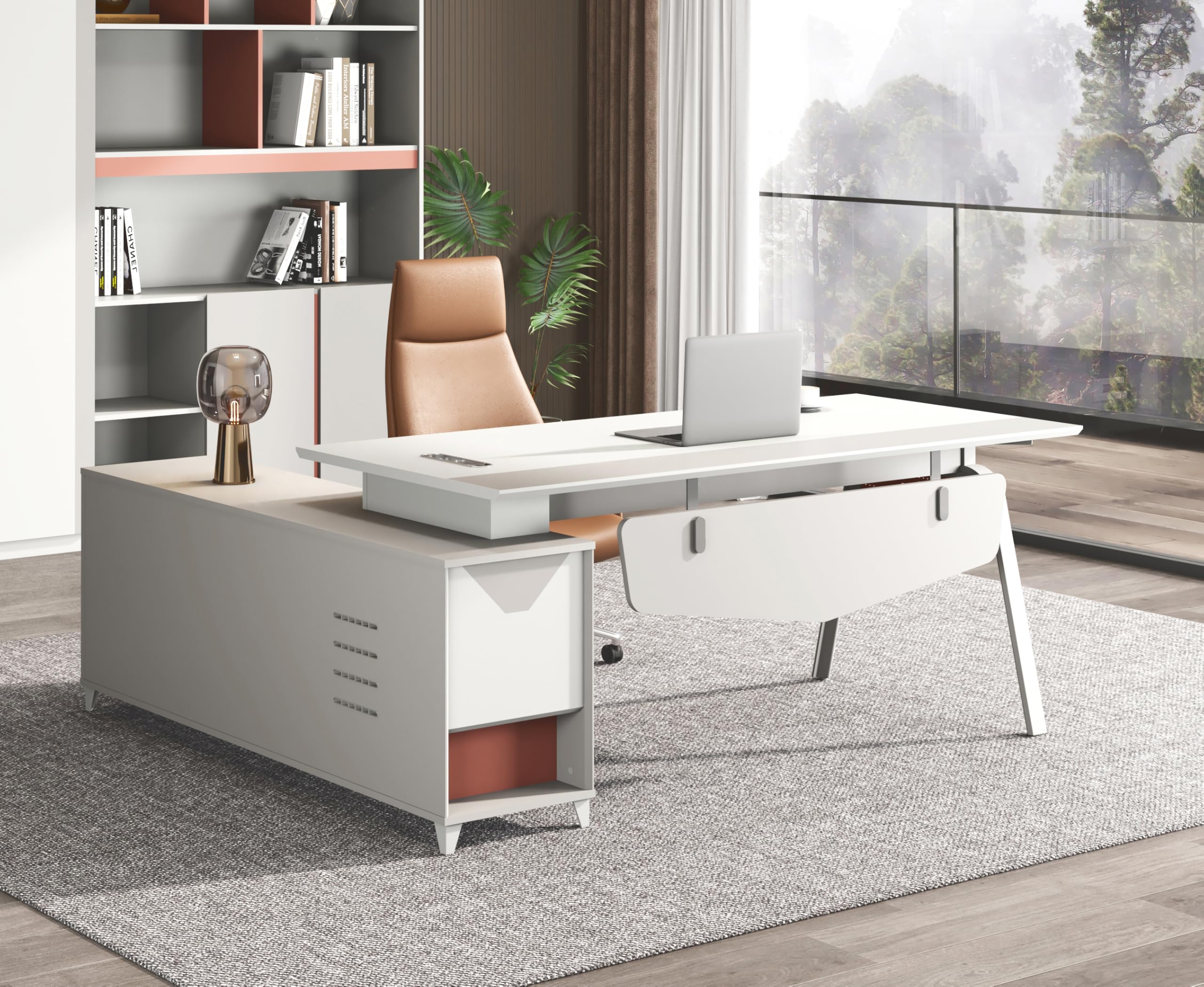 71'' L Shaped Executive Desk with 63'' Lateral File Cabinet Combo