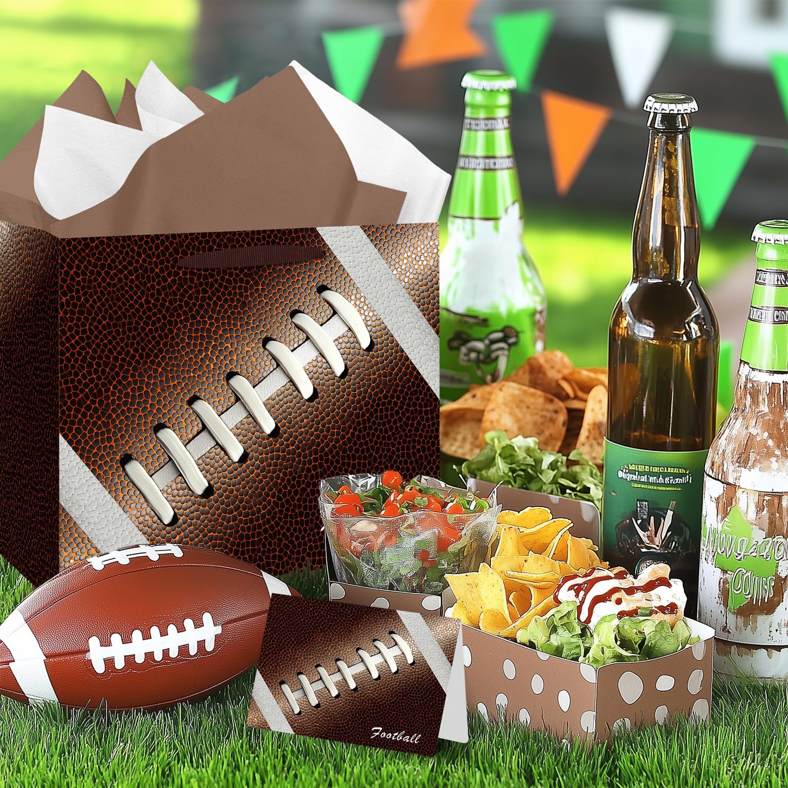 Jiaoiudi Football Party Bags with Tissue Paper Greeting Card Football Gift Bags Large with Handles Football Goodie Bags