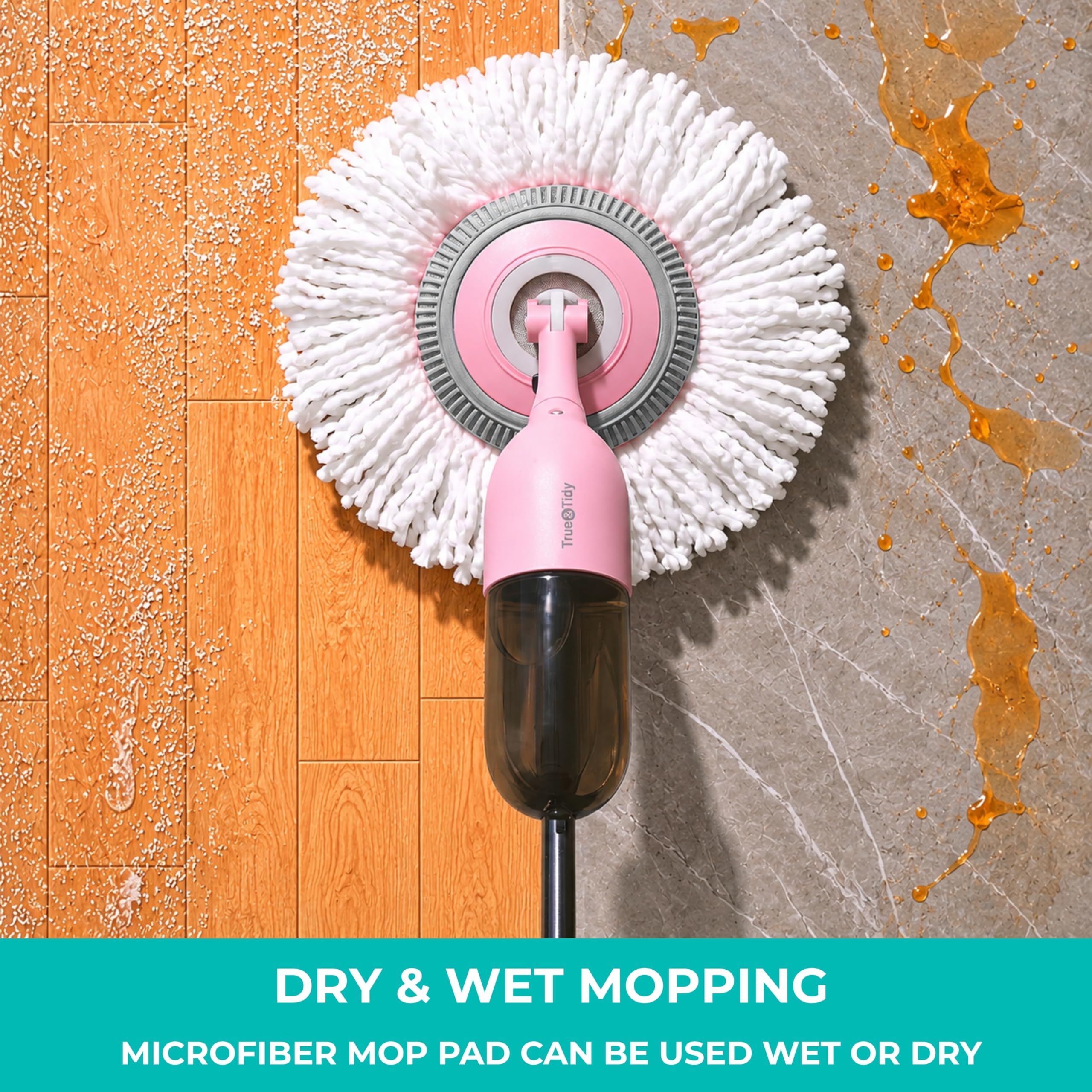 True & Tidy MP-365 Okrągły zestaw zamienny do mopa SPRAY-360 Clean Everywhere Zestaw mopa natryskowego, można prać w pralce do 100x (2)