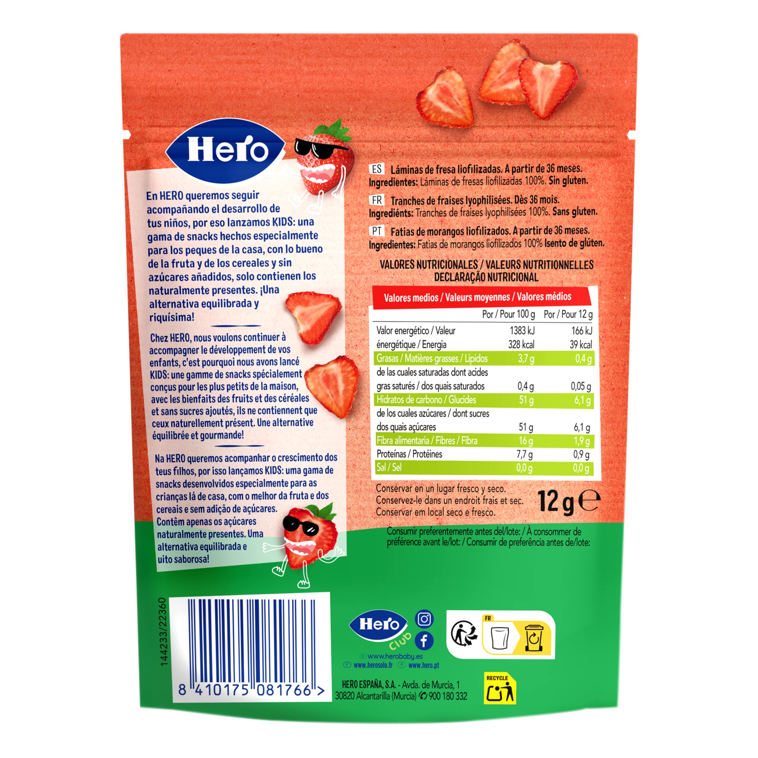 Goodies, Snack pour Enfants, Chips de Fraise,100% Fraises, Sans Sucres Ajoutés, Source Naturelle de Fibres, Produit Écologique, Lot de 12 x 12g