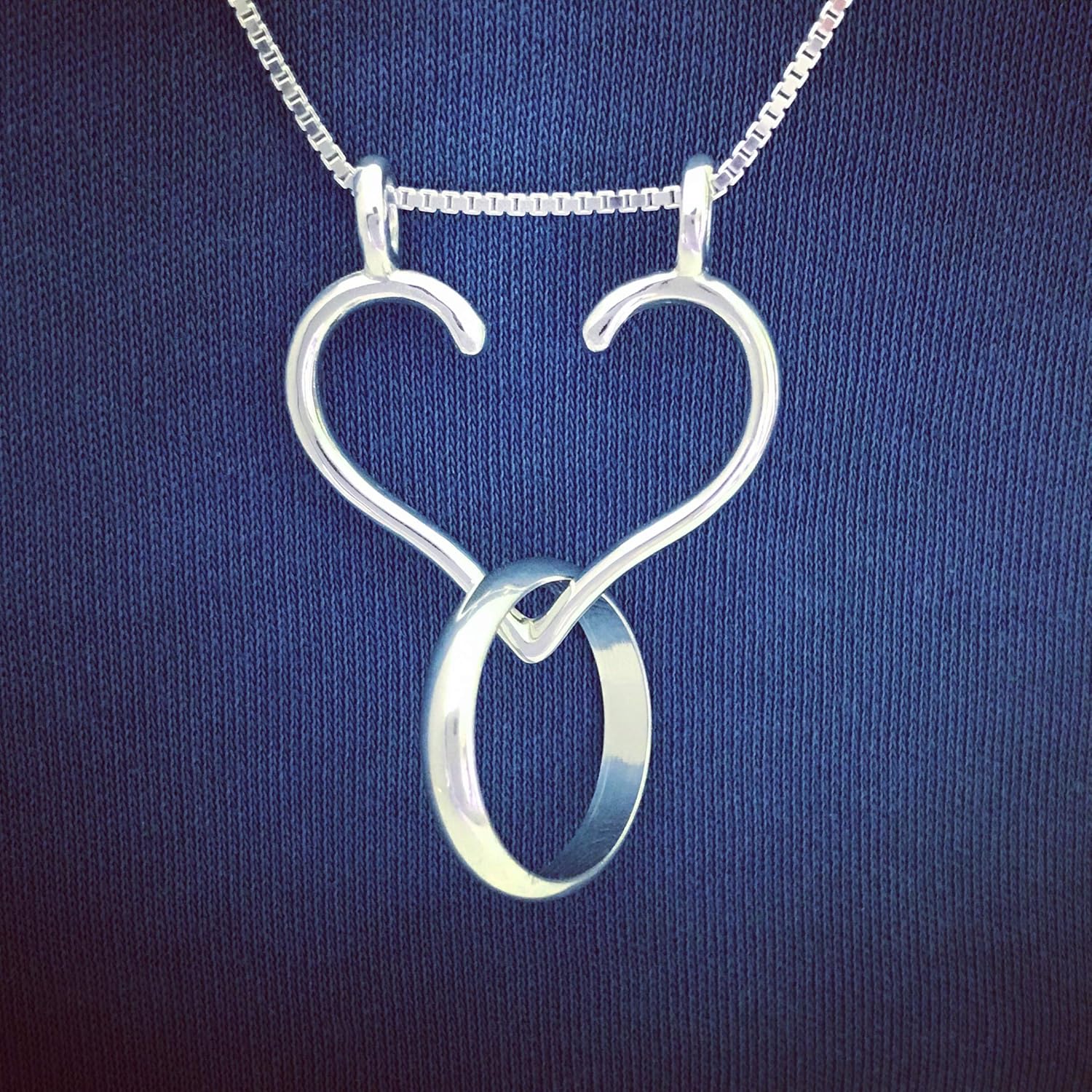Ali C Art Genuine 925 Sterling Silver Large Open Heart Ring Holder Necklace - Pendant Handcrafted in USA